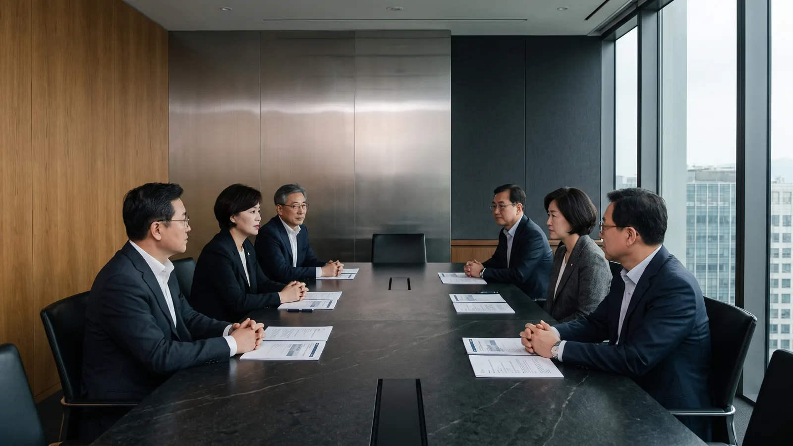 Senior leaders reviewing the numbers in a calm Seoul boardroom