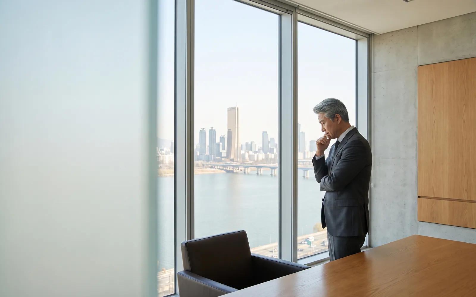 A senior executive looking out over the Seoul skyline